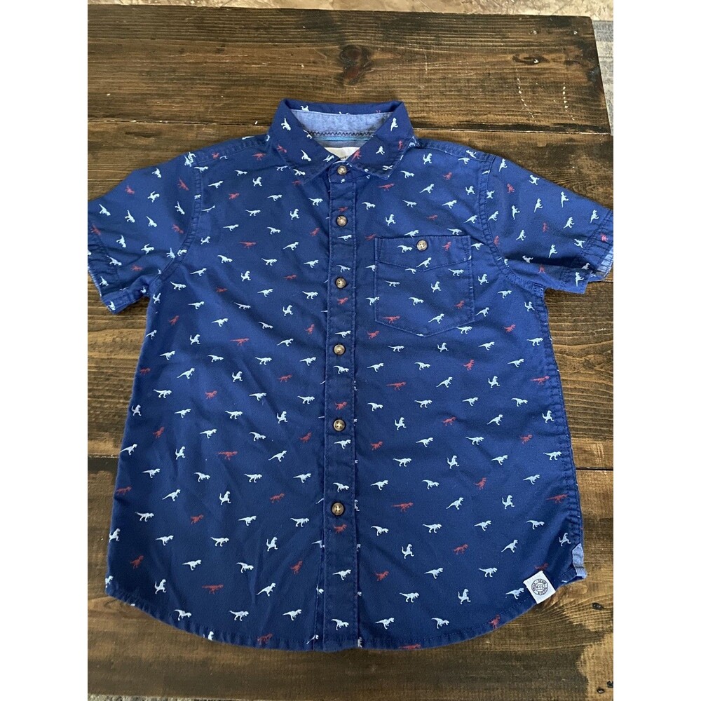 Paper Denim & Cloth Boys Dinosaurs Short Sleeve Button Shirt - Size 5